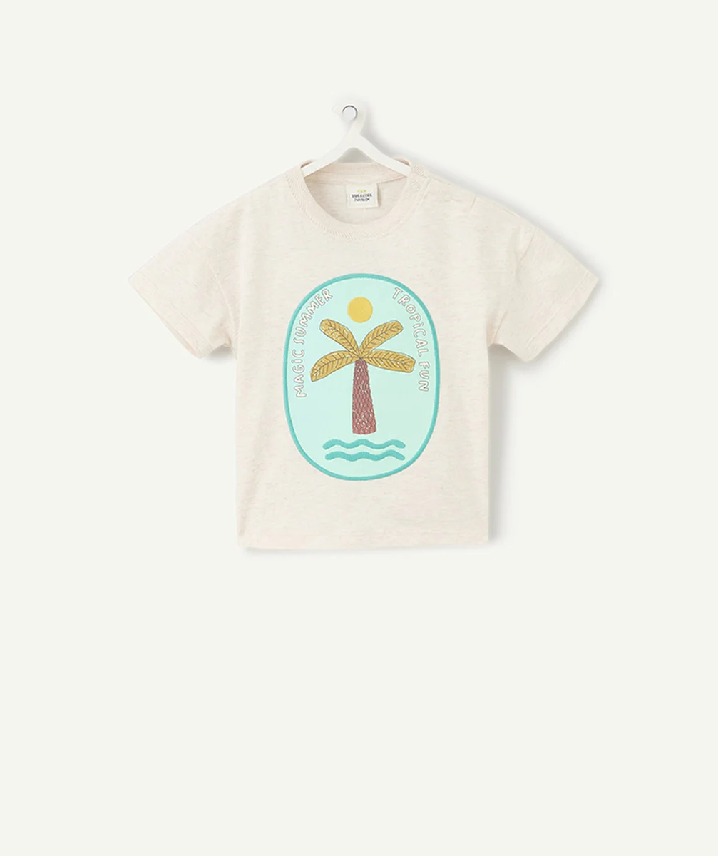 t-shirt manches courtes bébé garçon en coton bio gris avec motif palmier