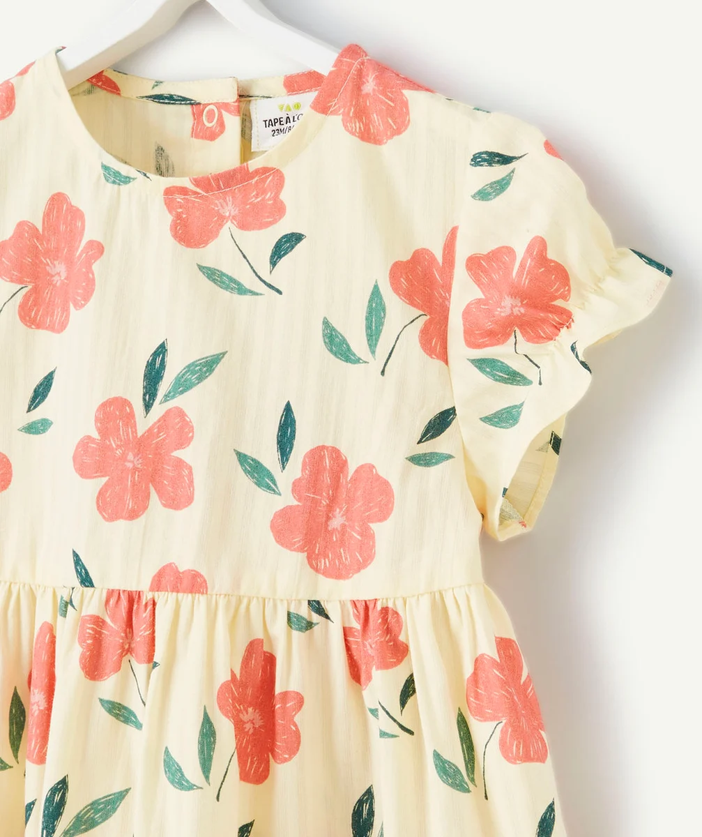 ROBE BÉBÉ FILLE JAUNE EN COTON IMPRIMÉE AVEC FLEURS