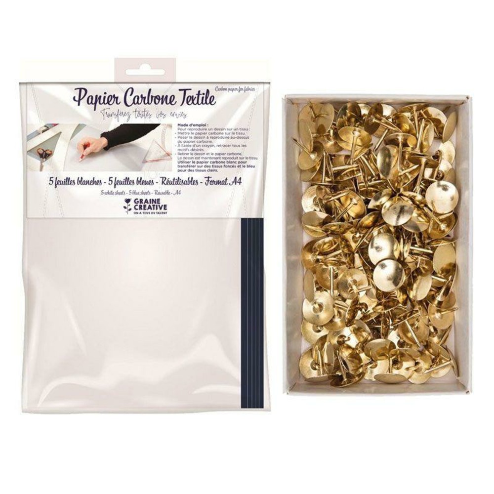 Papier carbone pour textile 10 feuilles a4 réutilisables + 150 punaises dorées