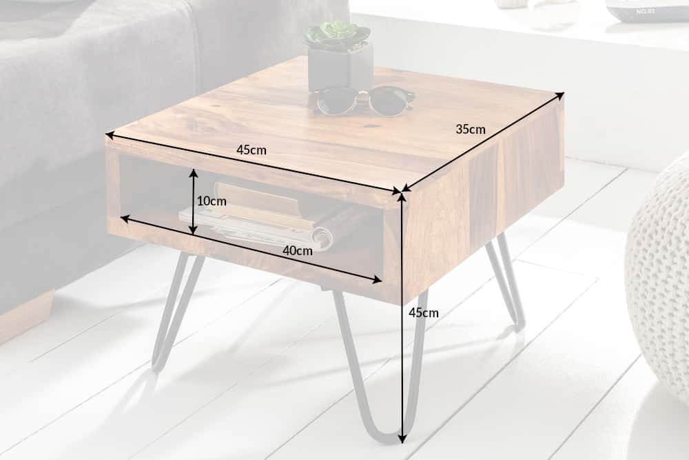 Massivholz Beistelltisch SCORPION 45cm braun Sheesham stone finish Hairpin Legs Stauraum