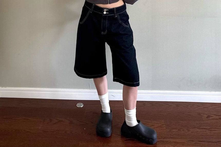 Coline - Bermuda denim shorts met contrasterende stiksels en gemiddelde taille