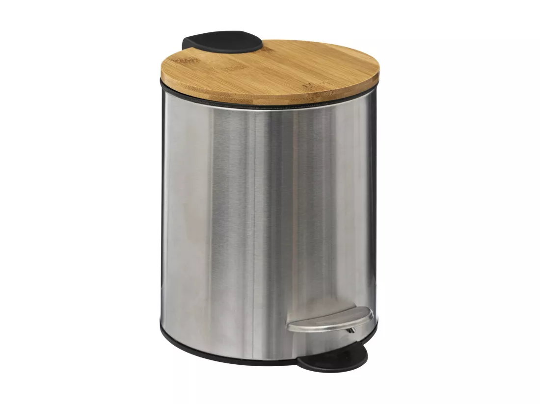 Poubelle de salle de bain en Inox et Bambou Soft Close 3 L