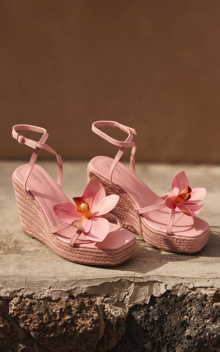 Rose Bébé Compensées À Corde Avec Ornement Orchidée