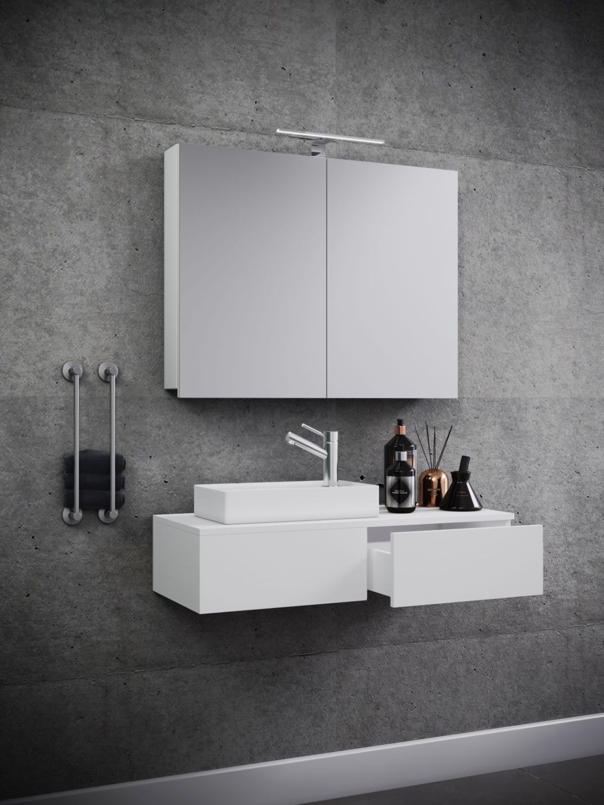 3-teiliges Badmöbel-Set GUDAS - weiß - mit Spiegelschrank