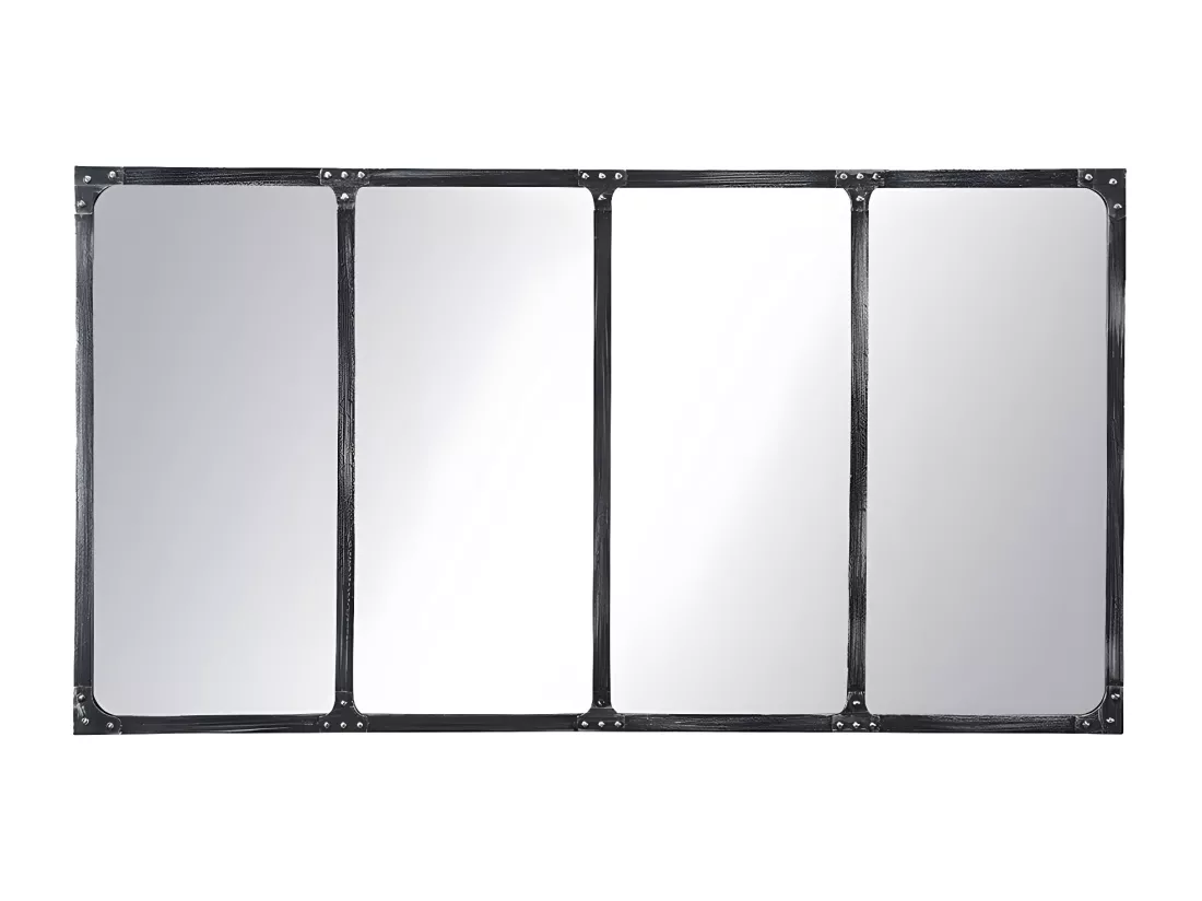 Miroir fenêtre industriel en métal - L. 140 x H. 75 cm - Noir - MAASTRICHT