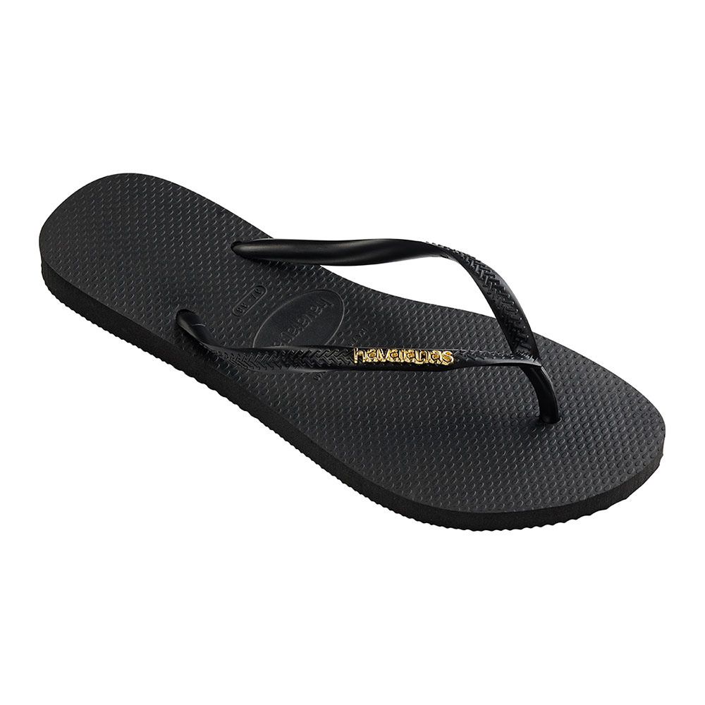 Havaianas SLIM LOGO METALLIC - Tongs Femme black/gold