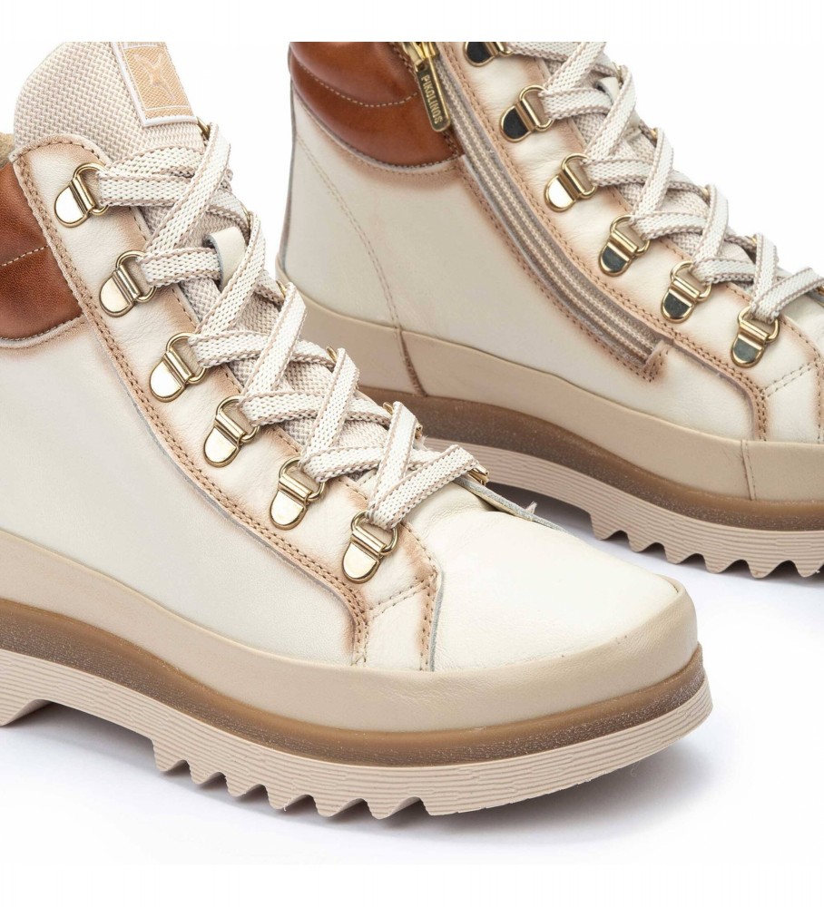 Botas de cano curto Pikolinos Vigo em couro branco-creme