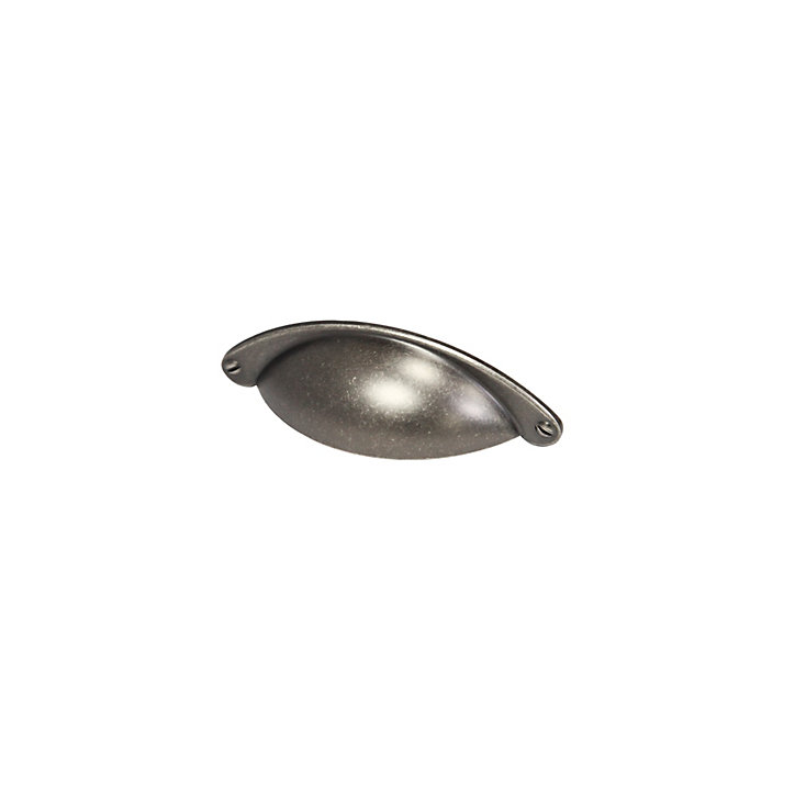 Poignée de meuble demi-ronde Rohan effet étain satin gris l.104mm x l.30mm x H. 26mm entraxe 64mm