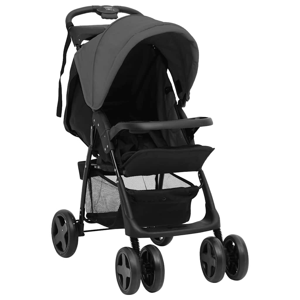 vidaXL 3-in-1 kinderwagen, donkergrijs en zwart, staal