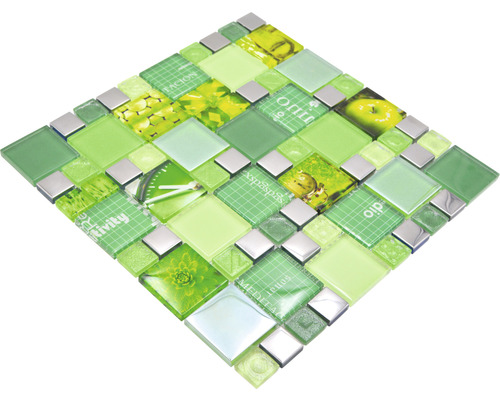 Glasmozaïek XCM MC559 29,8x29,8 cm zilver/groen