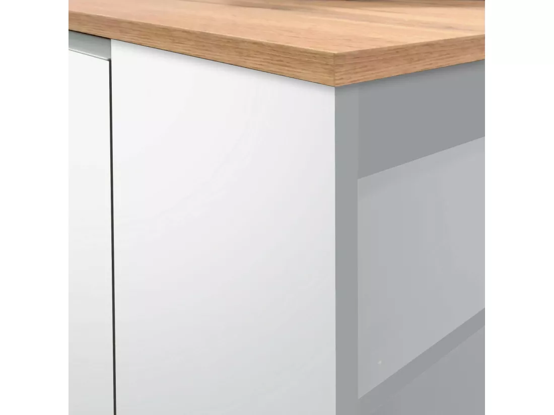Îlot de cuisine Dcannaval, Armoire polyvalente, Meuble de kitchenette, Table auxiliaire, 100% Made in Italy, 160x90h90 cm, blanc brillant et chêne