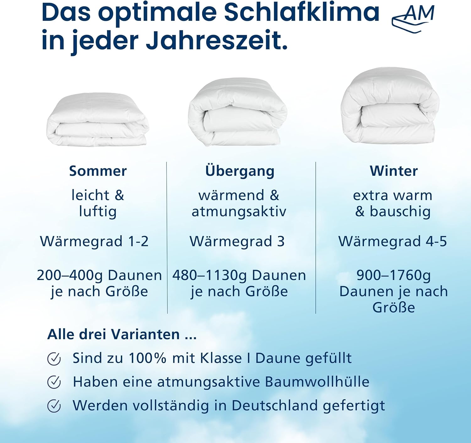Daunendecke 135x200 Winter - Made in Germany - 100% Extraweiche Daunen - Kuschelige Winterdecke 135x200cm - Oeko-TEX zertifizierte Federbettdecke 135x200cm - Bettdecke warm 135 x 200
