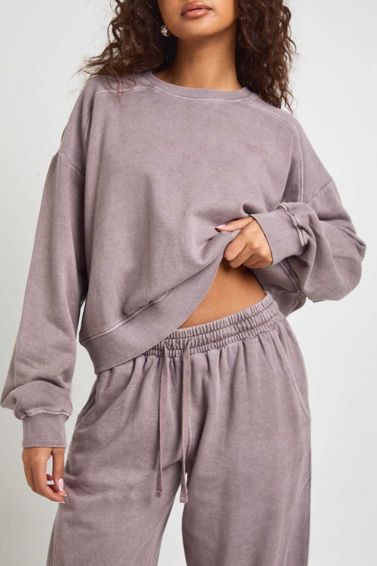 boohoo Survêtement lavé à détails côtelés et jambes droites
