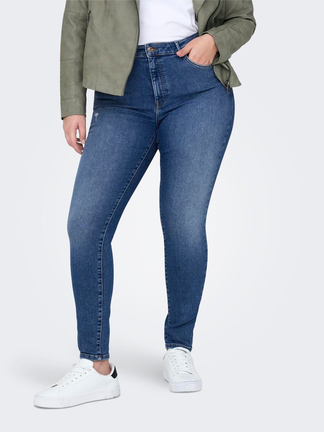 CARICONIC Hohe Taille Skinny Fit Jeans Dark Medium Blue Denim