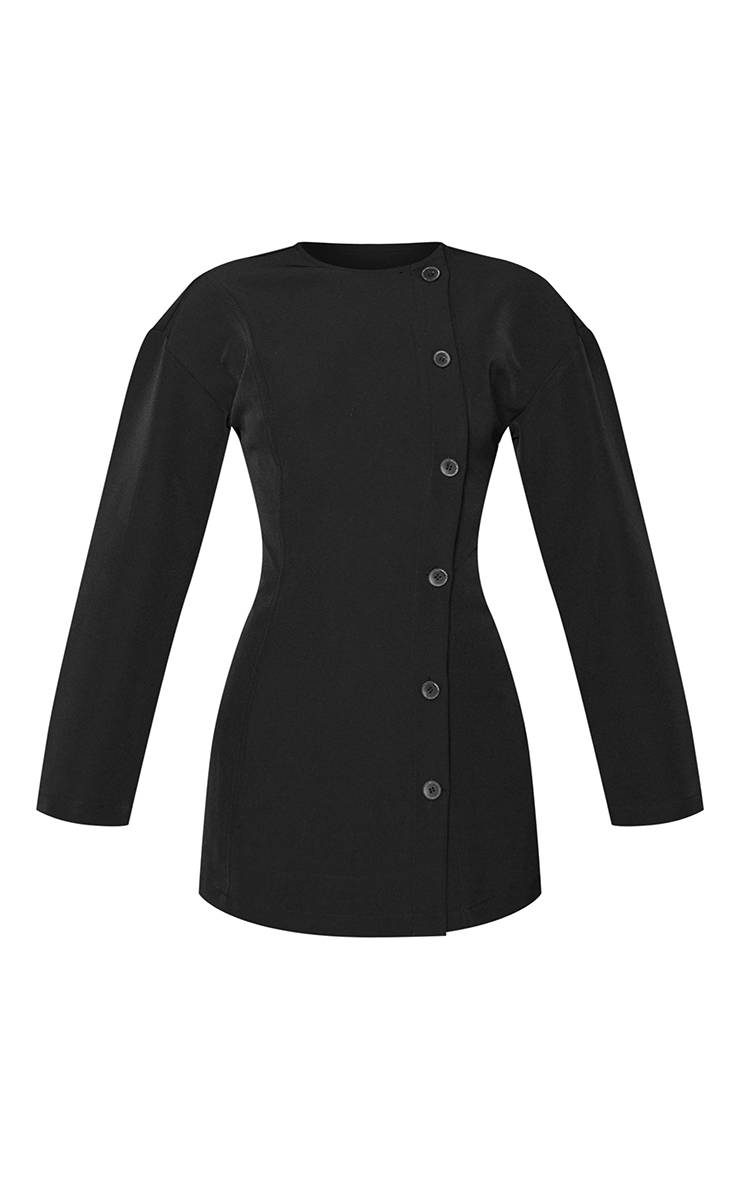 Noir Robe Blazer Droite Boutonnée En Biais