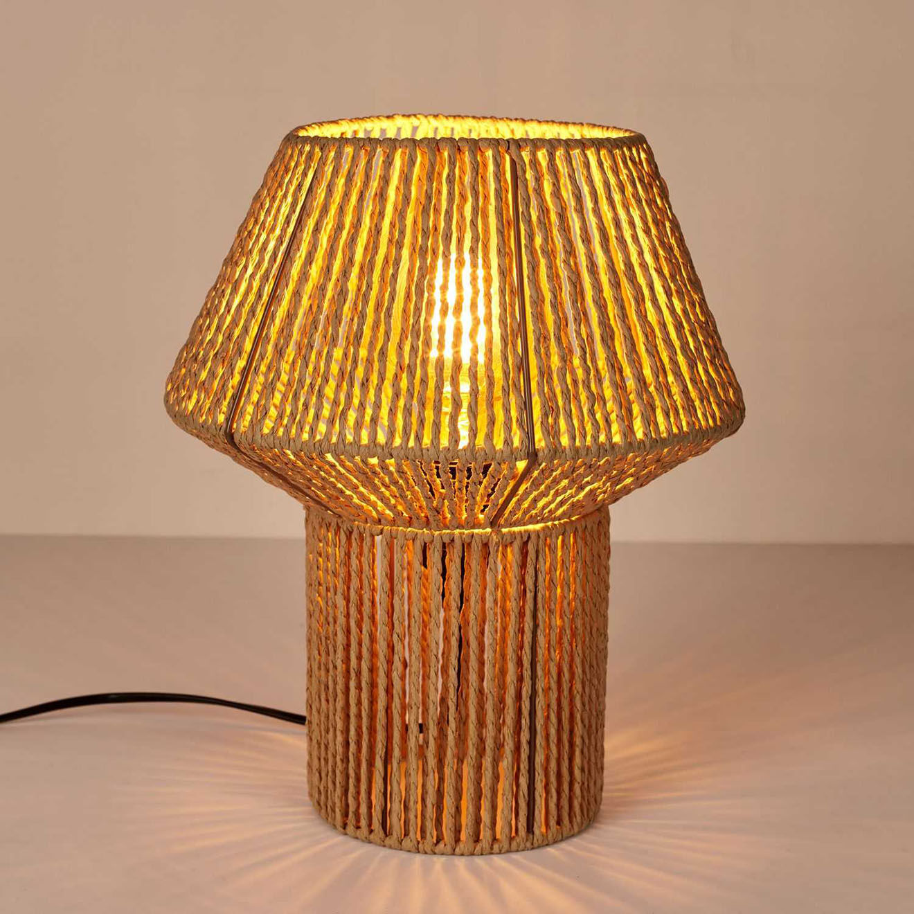 Home Deco Factory Lampe abat jour effet corde tressé beige/marron - 26.5x33x26.5 cm