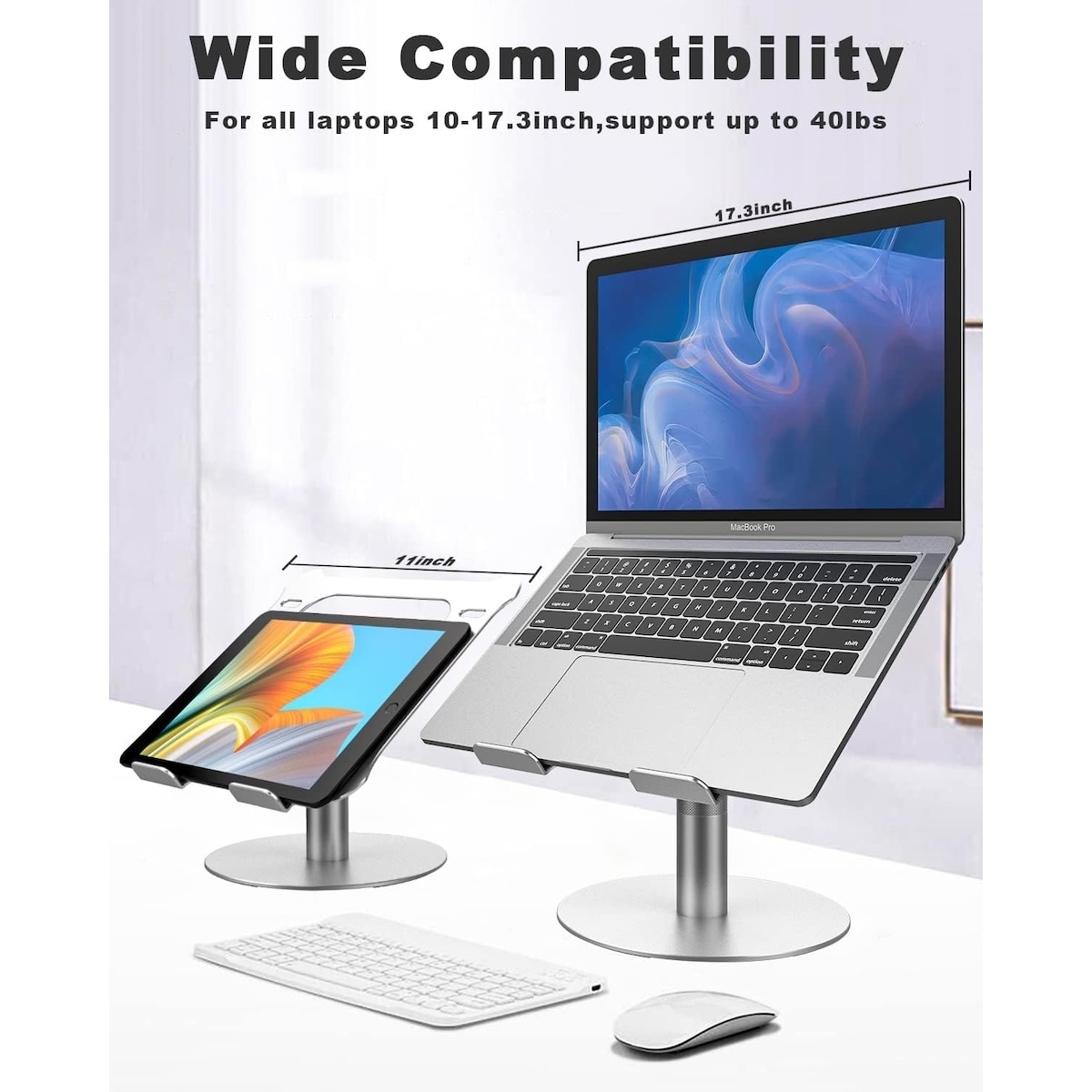 NÖRDIC Roterende laptopstativ i aluminium, justerbar høyde Ergonomisk datamaskinstativ med 360 roterende,