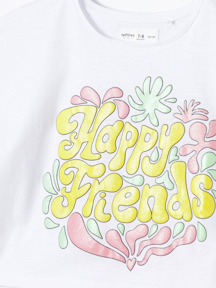 Camiseta cropped estampada - Off-white