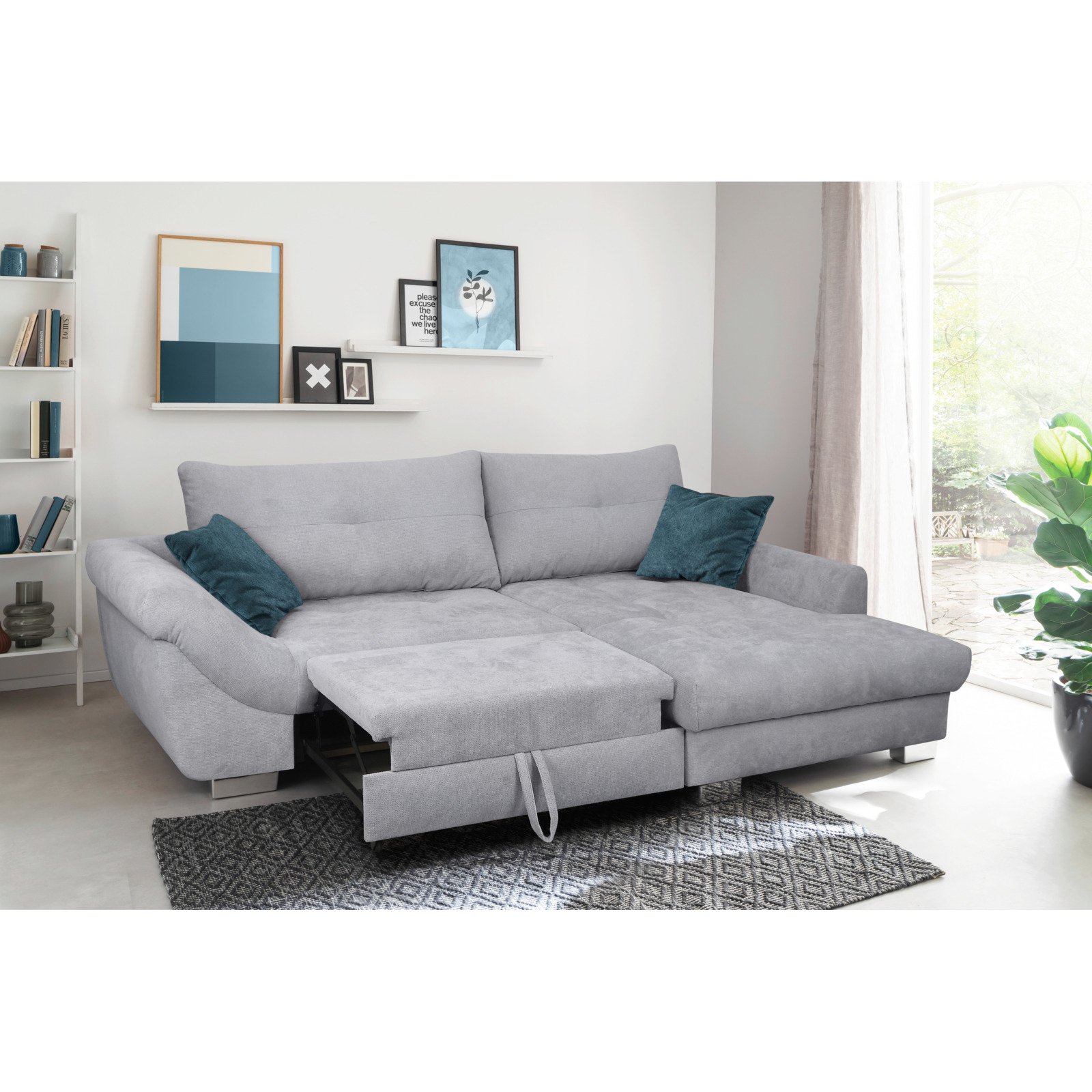 Ecksofa Carmen Stoff grau, Recamière rechts