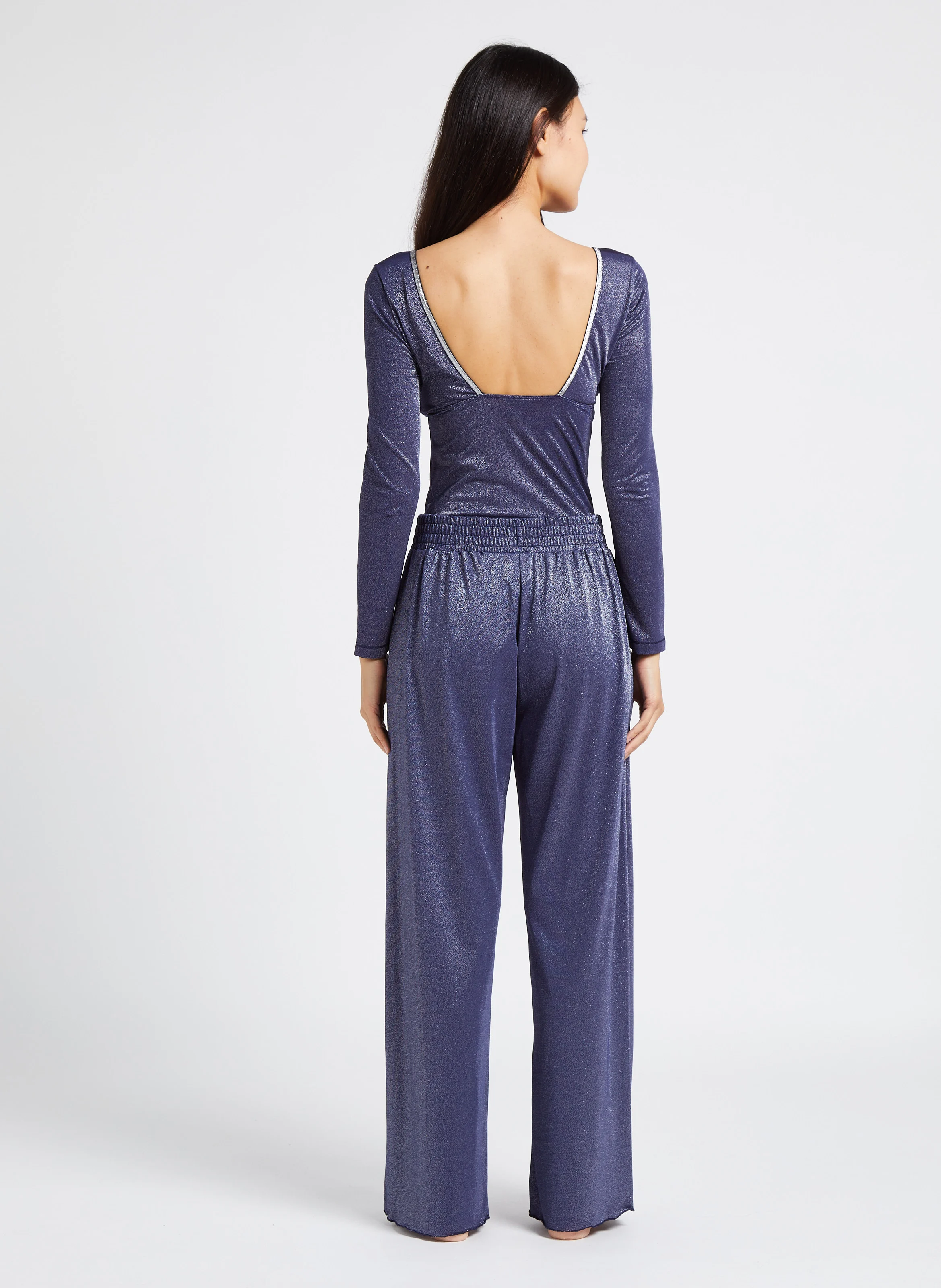 NATI - Pantalon taille haute côtelé | Bleu