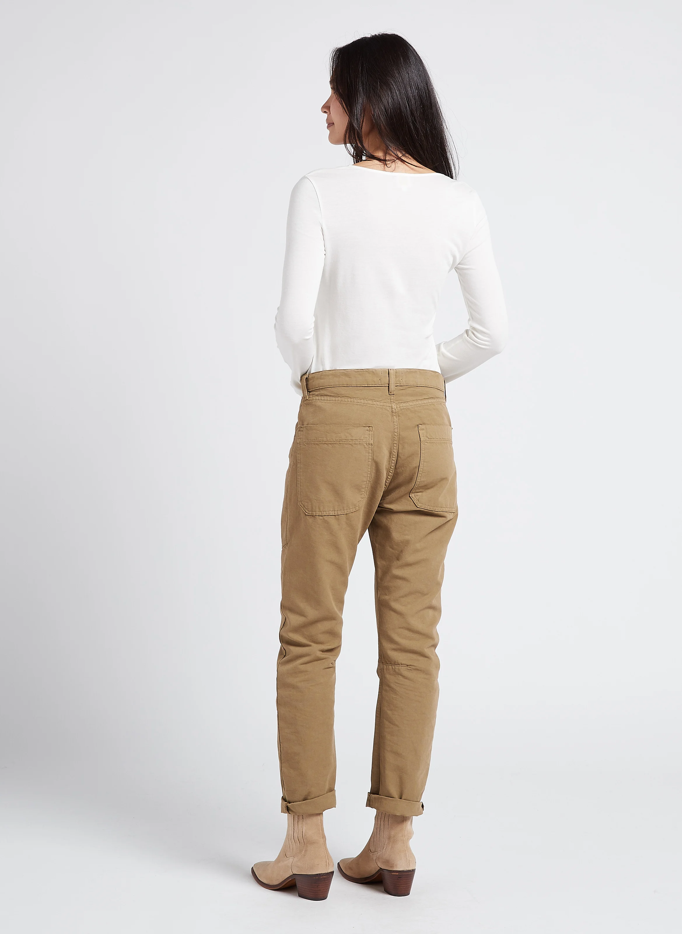 SEAN - Jean droit taille haute en coton | Kaki