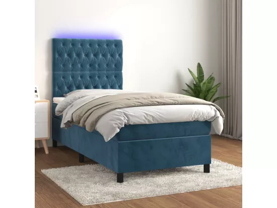 Sommier tapissier et matelas et LED Bleu foncé 90x190cm Velours