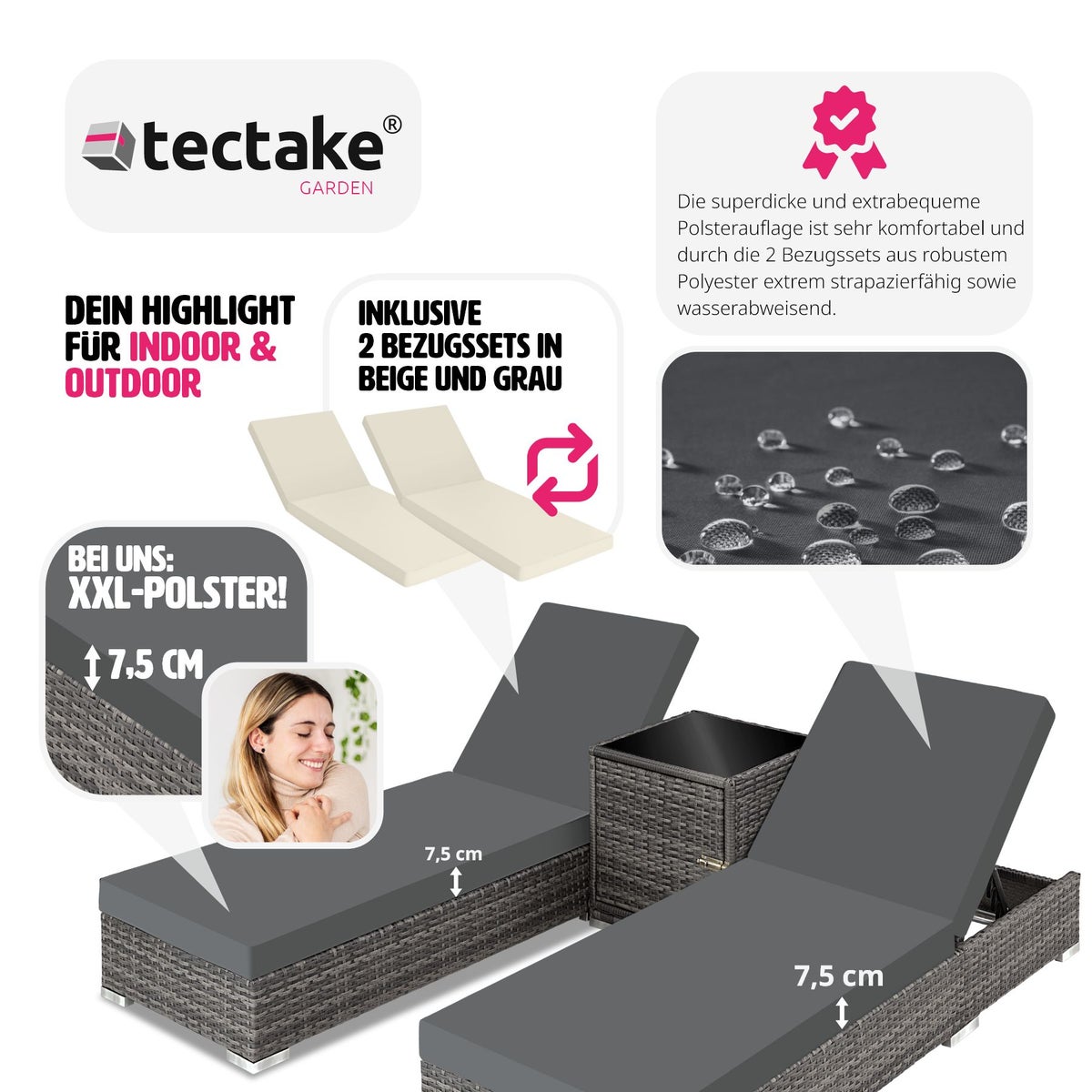 Set van 2 rotan ligbedden van tectake met aluminium frame inclusief beschermhoes