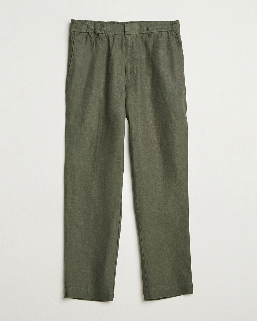 NN07 Billie Linen Drawstring Trousers Croc Green
