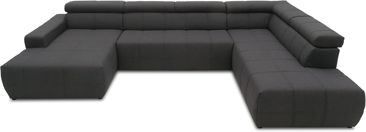 DOMO. collection Sofa Brandon, Wohnlandschaft mit Rückenfunktion und Sitztiefenverstellung Couch in U-Form, Polstergarnitur 359 x 228 x 80 cm (BxTxH), dunkelgrau