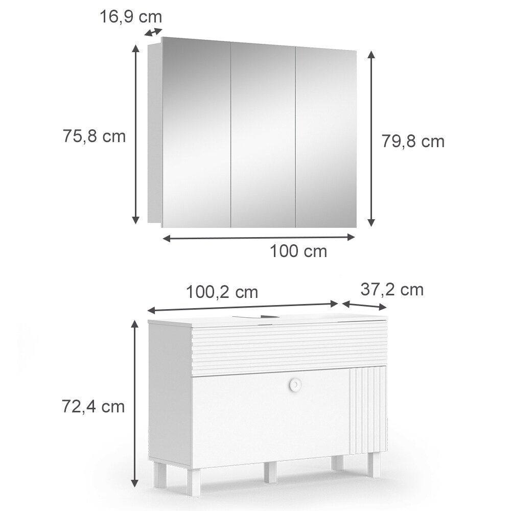 Vicco Badmöbel-Set Sola Weiß matt, moderne Serie, Badezimmer, dekorative Front Waschtischunterschrank Spiegelschrank