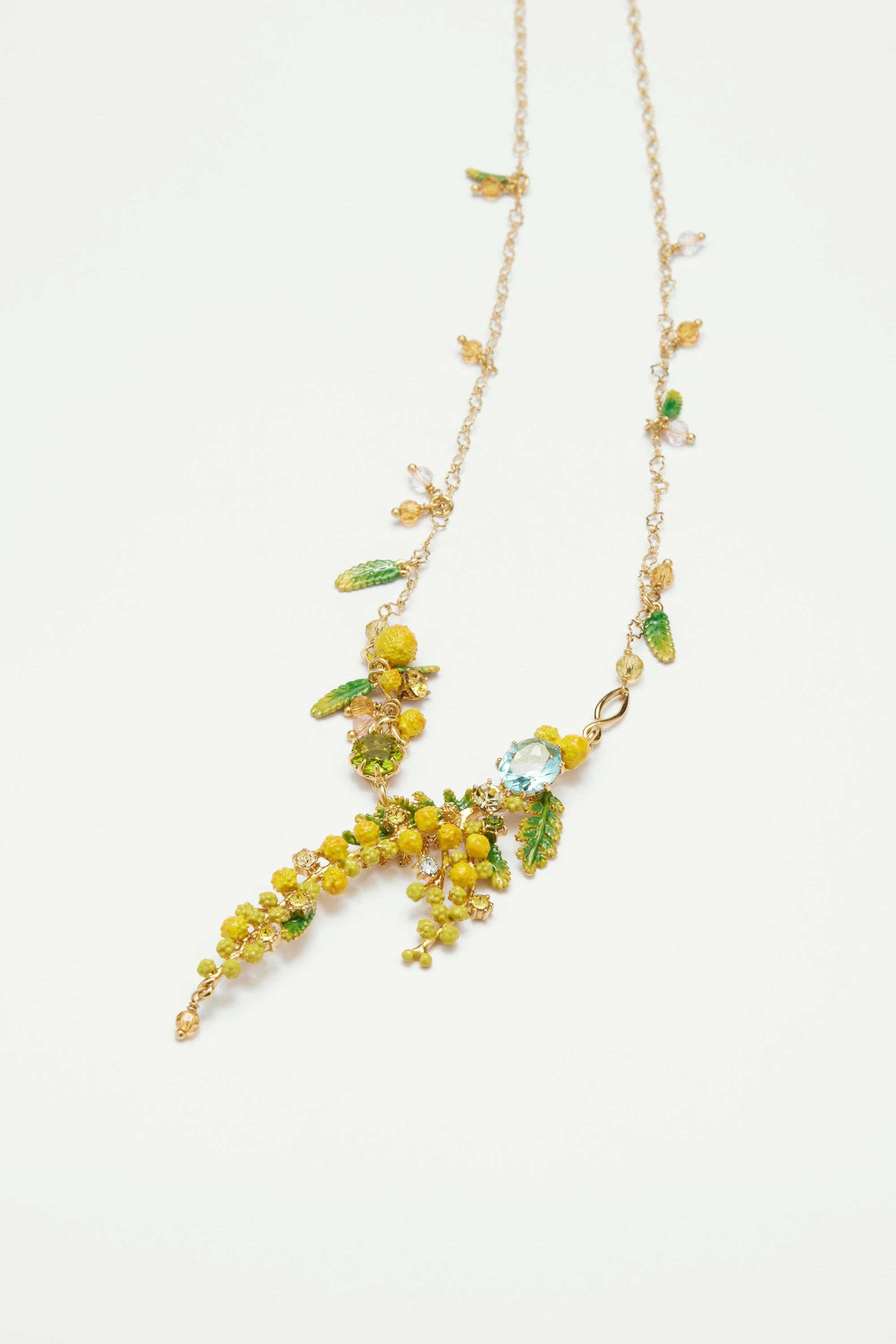 Collier plastron branches de mimosa, fougères et petites feuilles | Jaune