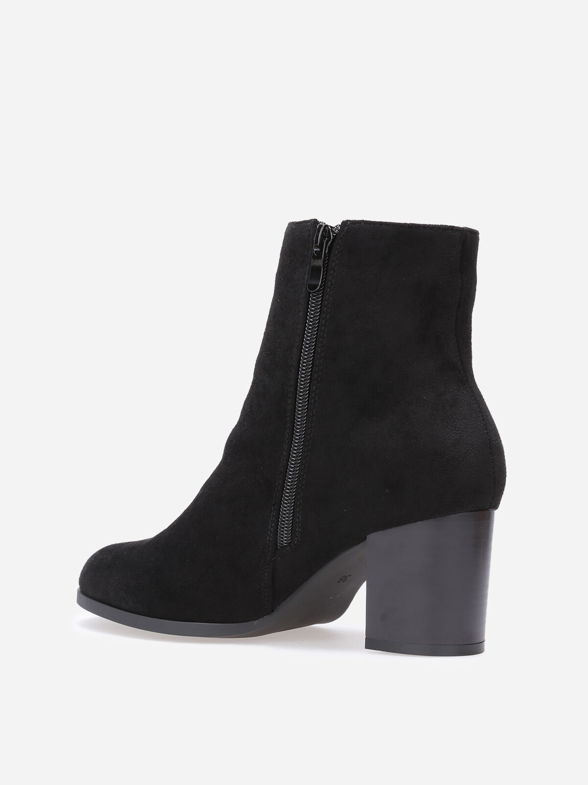 Bottines en suédine à talon et bout rond- Noir