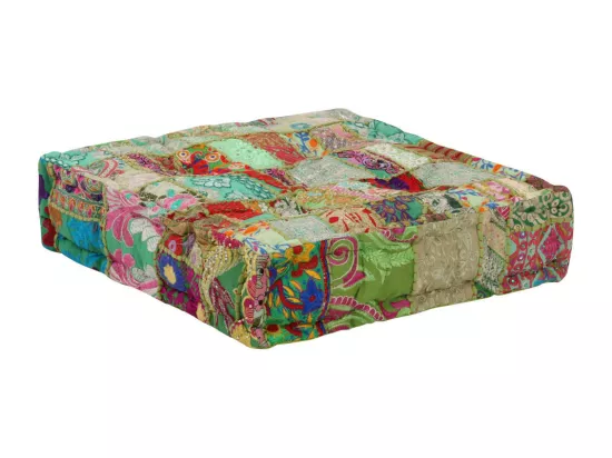 Pouf carré en coton fait à la main 50 x 50 x 12 cm Vert