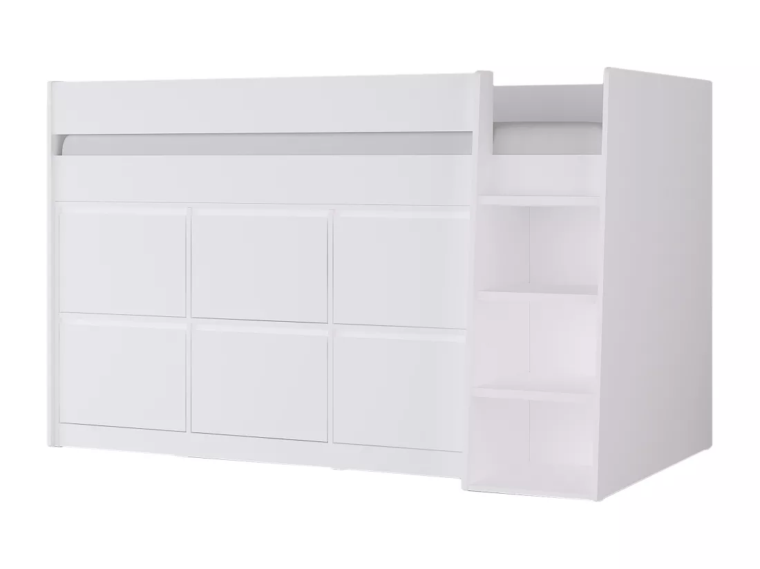 Lit mi-hauteur 90 x 190 cm avec 6 tiroirs - Blanc - CAMALETI