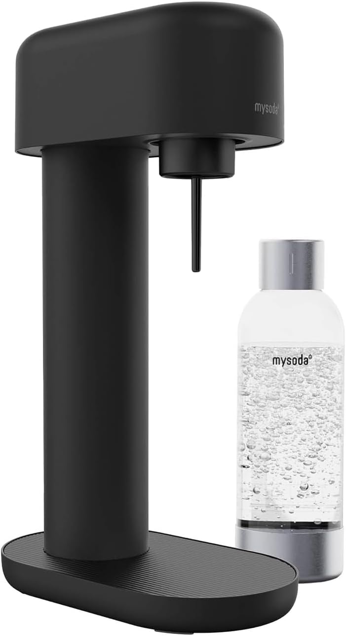 Mysoda: Stilvoller Ruby 2 Wassersprudler aus robustem Aluminium (ohne CO2-Zylinder) mit hochwertiger 1-Liter-Wasserflasche in Premiumdesign - Ganz Schwarz