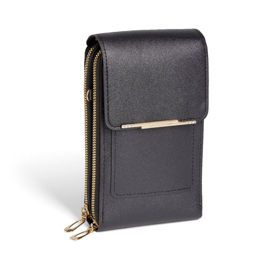 Pochette téléphone simple zip polyuréthane et métal