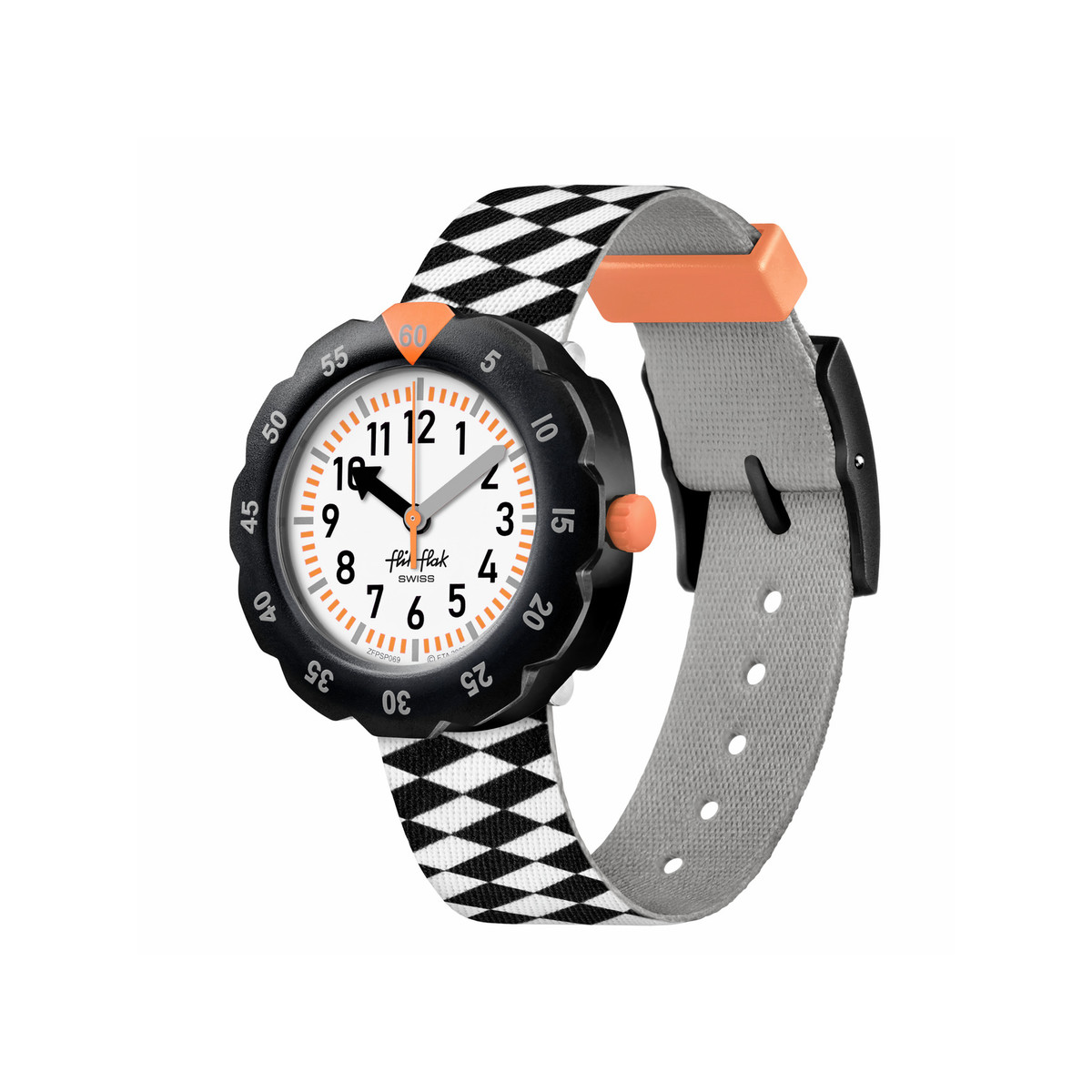 Montre FLIK FLAK Organized Chaos Race Flag enfant bracelet pet recyclé noir