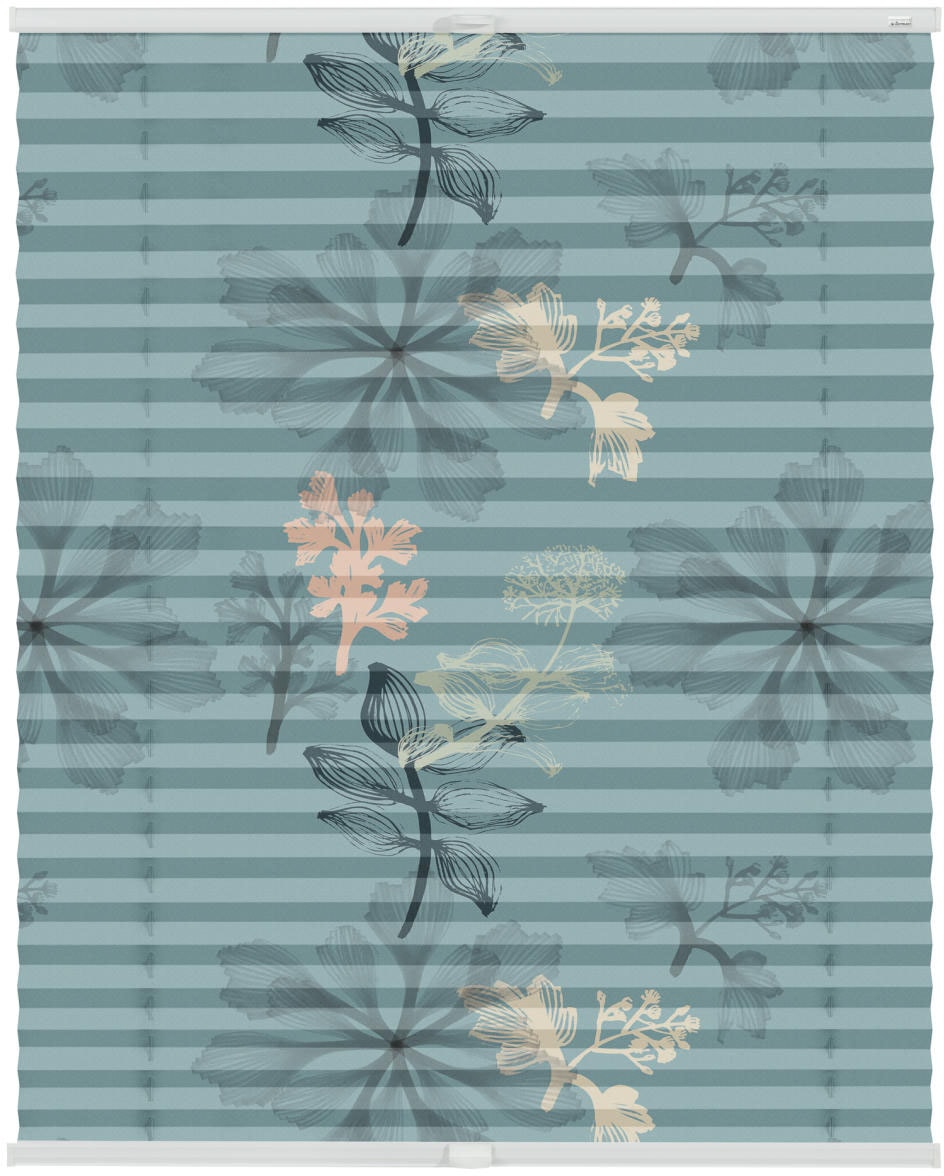 LICHTBLICK ORIGINAL Plissee »Plissee Klemmfix, ohne Bohren, blickdicht, Aqua Floral - Blau« blickdicht freihängend