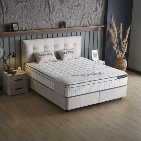 Boxspring met opbergruimte Modebedd - Beige / Antraciet