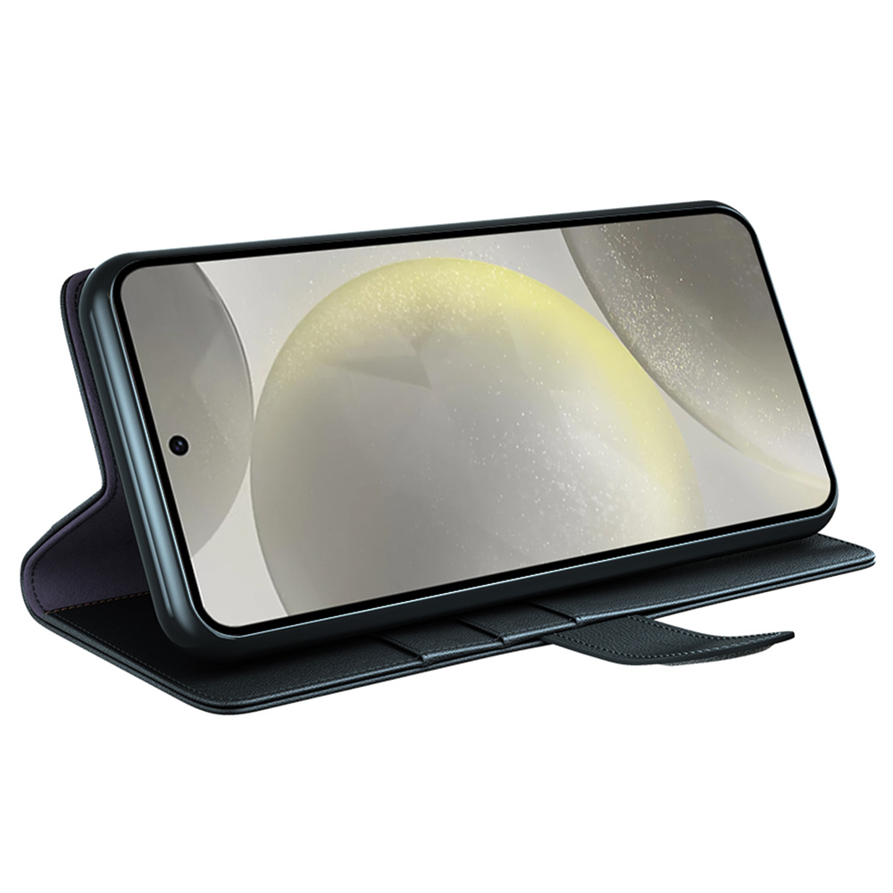 Samsung Galaxy S24 FE Echtleder Tasche Flip Cover mit Kartenfächer - Schwarz