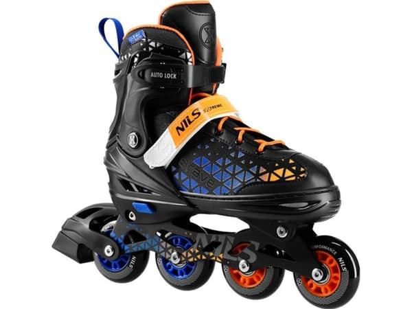 Nils Extreme NH18190A rulleskøyter 4in1 BRAVE SKØYTER BLÅ-ORANSJE STØRRELSE. M(34-38) MED DIMENSJONER. PŁ. NILS EXTREME HOCKEY