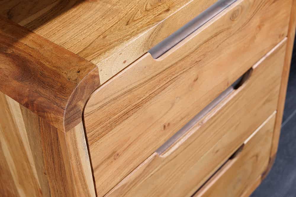 Massiver Rollcontainer CUBUS 60cm braun Akazienholz honey finish drei Schubladen