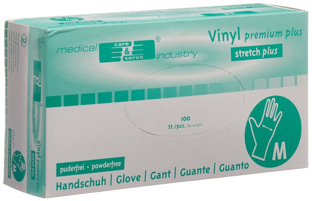 GRIBI Untersuchungshandschuhe Vinyl<br>100 Stück, Box, M, puderfrei unsteril Stretch plus