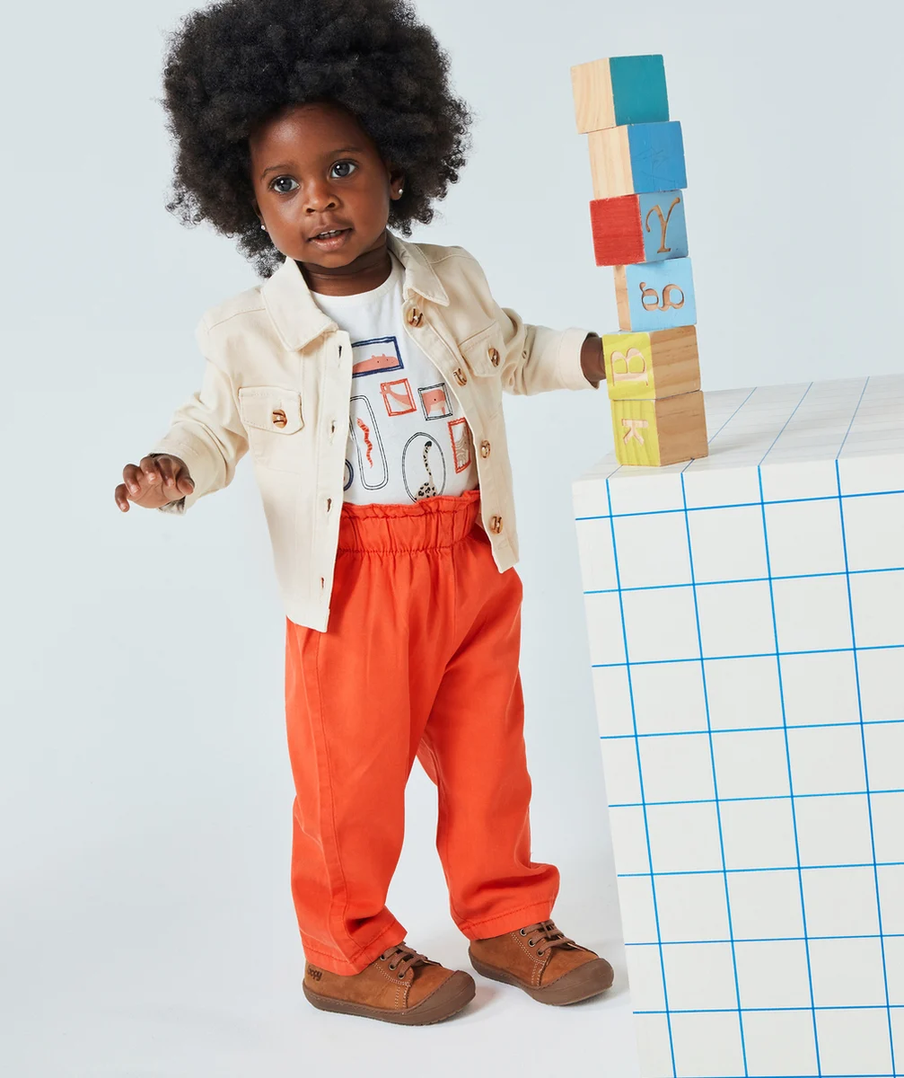 PANTALON DROIT FILLE EN VISCOSE RESPONSABLE ROUGE
