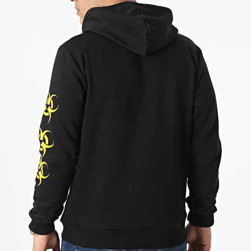Sweat Capuche Apocalypse Caution Biohazard Noir Jaune