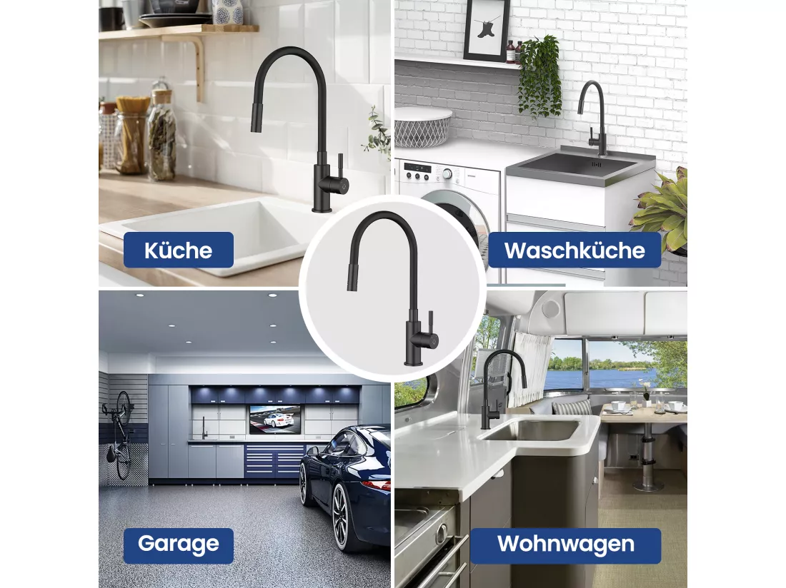 Cecipa max Robinet Cuisine Flexible Robinet avec 2 Types de Jets, Mitigeur Cuisine Rabattable, Mitigeur avec Eau Chaude et Froide (Noir),EU Modèle