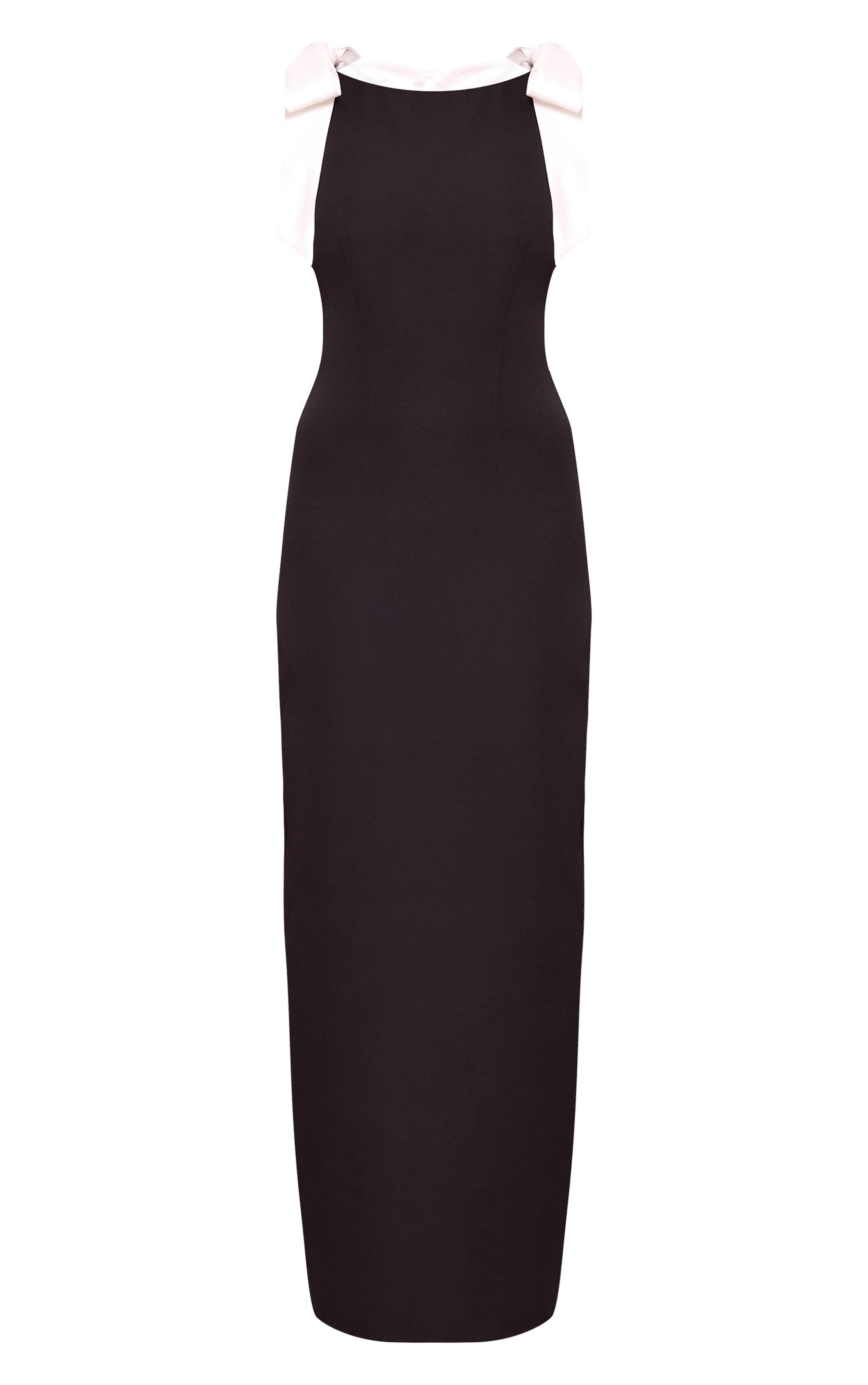 Noir Robe Longue Tissée Avec Nœud Détaillé