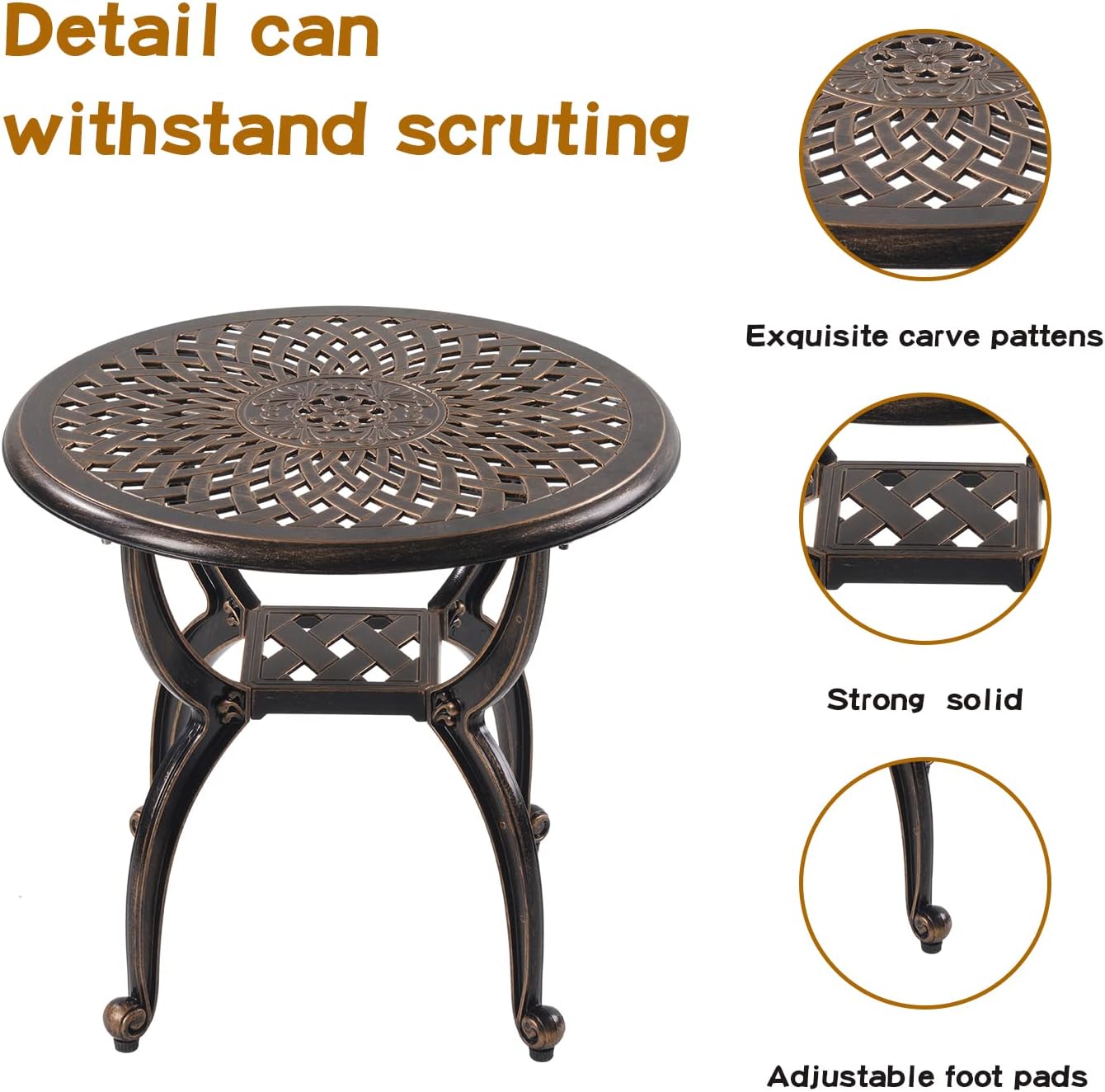 Jardin DE CENTENNAIL 3-teiliges Bistro-Set für den Außenbereich, aus Aluminiumguss, rostbeständig, Motiv Sessel (Kupfer)