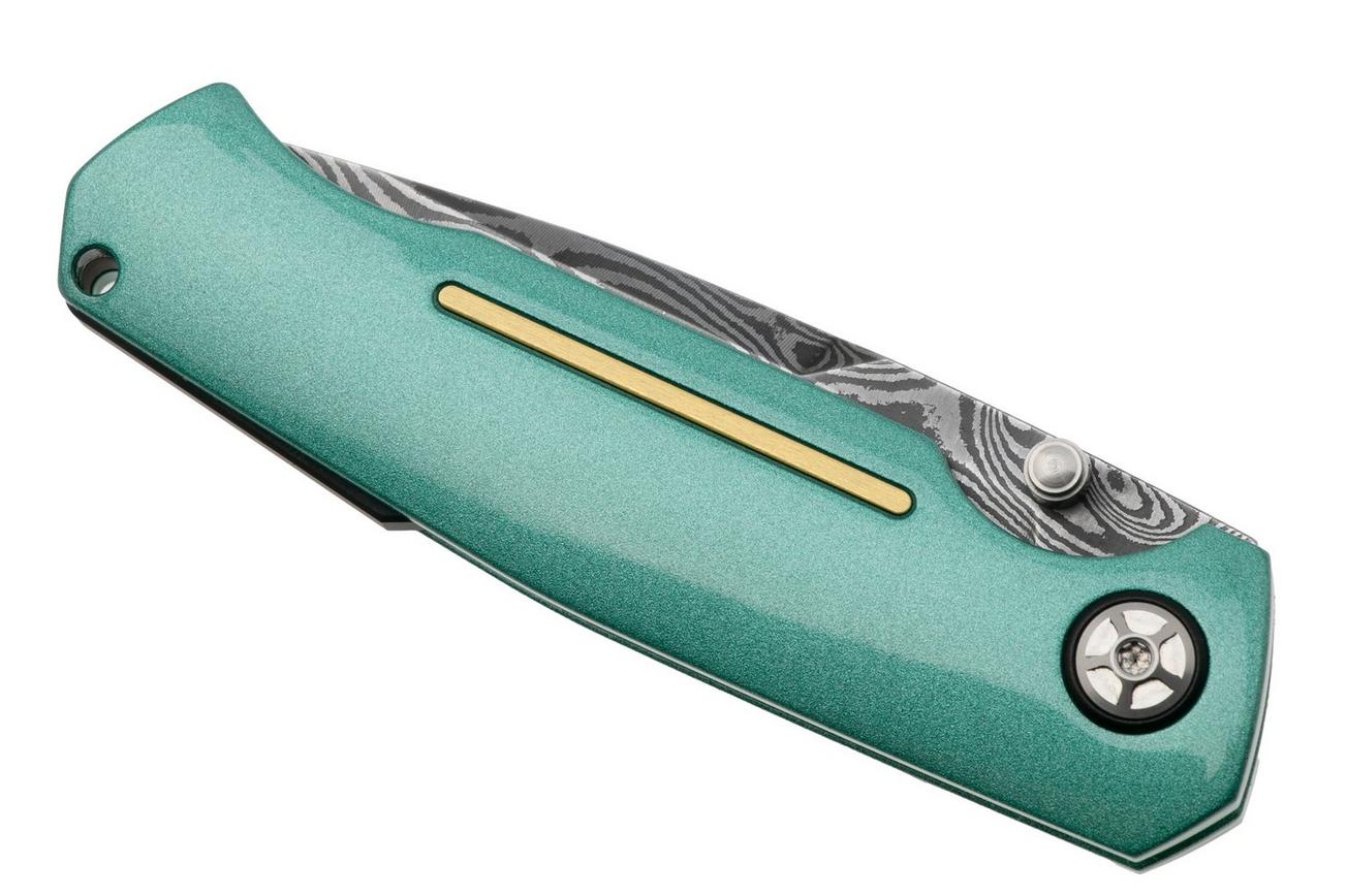 Böker Manufaktur 1969 Mach-1 Damast 111102DAM Chad Nichols Wavepool Damascus, Silver Jade Aluminum zakmes, Tommaso Rumici design