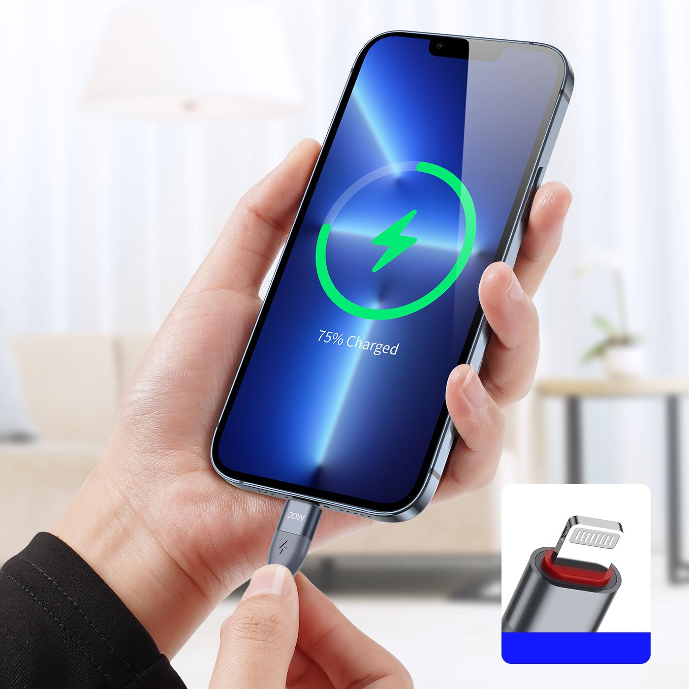 (1m) 20W USB C auf Lightning Nylon Ladekabel Fast Charge Datenkabel - Grau